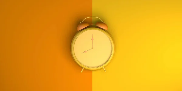 Reloj Despertador Sobre Fondo Naranja Amarillo Vista Superior Acostado Ilustración —  Fotos de Stock