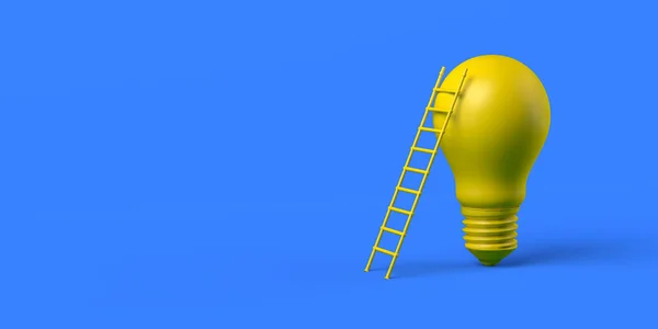 Stairs supported by a light bulb. Concept of reaching an idea. 3d illustration. Banner. Background.