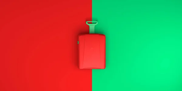 Kırmızı Yeşil Arkaplanlı Bavul Üst Manzara Düz Yatıyordu Boyutlu Illüstrasyon — Stok fotoğraf