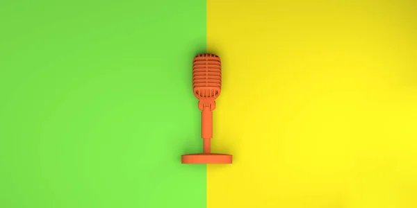 Microphone Sur Fond Vert Jaune Vue Dessus Pose Plate Illustration — Photo