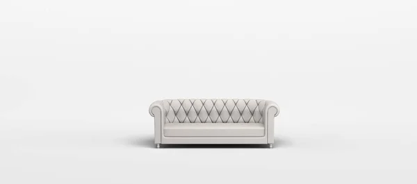 白い背景に孤立ソファのフロントビュー 抽象的 平置きだ バナーだ 3Dイラスト — ストック写真
