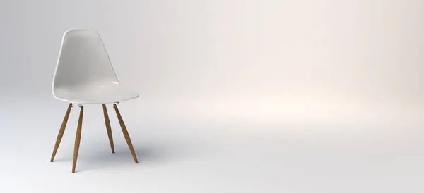 Beyaz Arka Planda Tahta Bacaklı Beyaz Sandalye Pankart Illüstrasyon — Stok fotoğraf