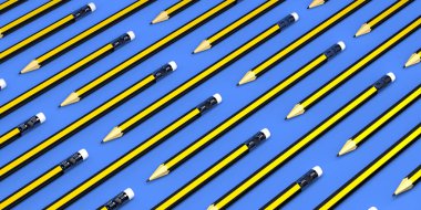 Kalem pankartı. Şablon. 3 boyutlu illüstrasyon. Okula geri dön.. 