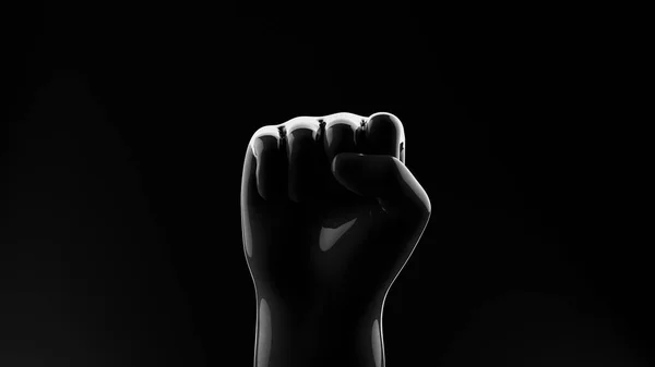 Black fist on black background with rim. Black Lives Matter. Blackout. Social justice concept. Banner. 3D render.