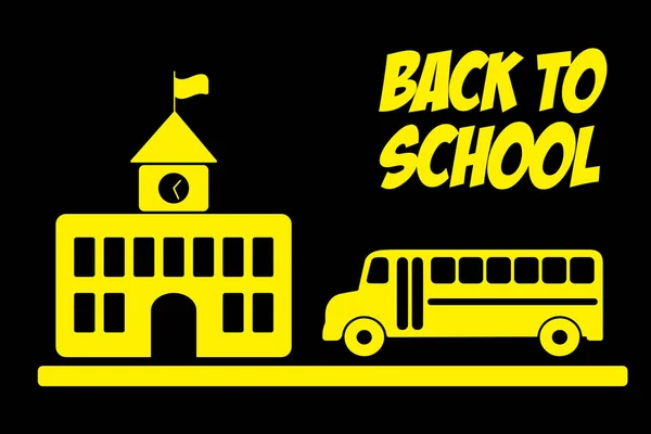 Bannière Retour École Avec École Bus Scolaire Jaune Sur Fond — Image vectorielle
