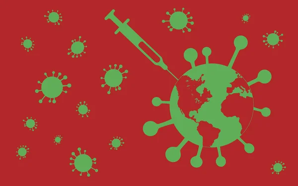 Planeet Aarde Met Virus Vaccin Spuit Een Spandoek Achtergrond Vector — Stockvector