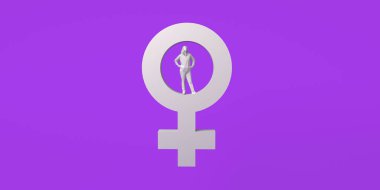 İçinde kadın sembolü ve kadın resmi olan pankart. Kadınlara Karşı Şiddetin Önlenmesi İçin Uluslararası Gün. 25 Kasım. Feminizm. 3 boyutlu illüstrasyon. Kadınlar Günü, 8 Mart.