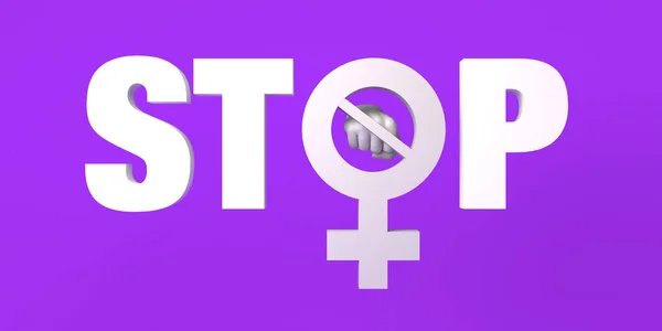 Banner with the word stop and female symbol with crossed out fist. International Day for the Elimination of Violence against Women. Feminism. 3d illustration. International Women\'s Day. March 8.