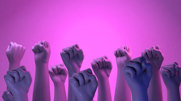 Banner with woman fists in fight. International Day for the Elimination of Violence against Women. November 25. Feminism. 3d illustration. International Women\'s Day. Pink background. March 8.