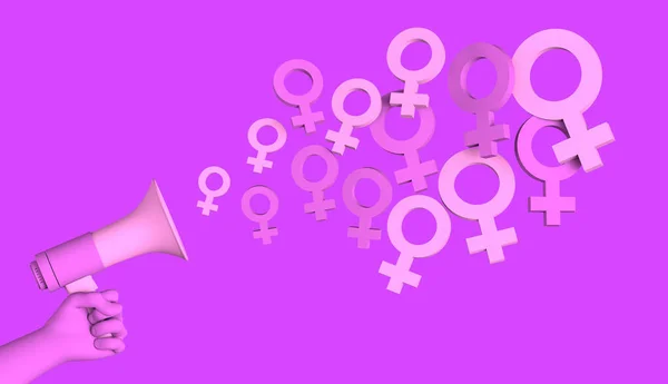 Banner with megaphone and female symbols. International Day for the Elimination of Violence against Women. Feminism. 3d illustration. International Women\'s Day. 8 March.