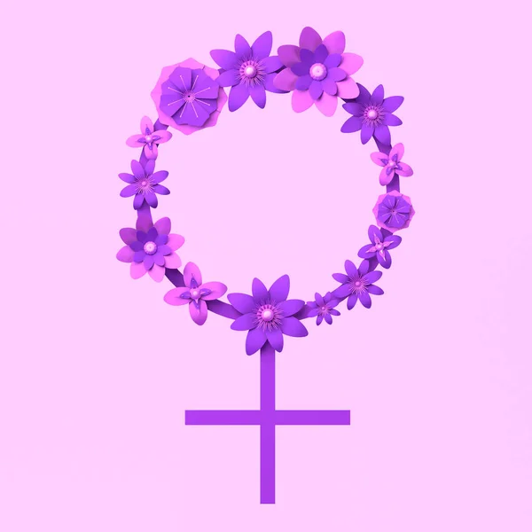 Female Symbol Made Flowers Isolated Pastel Pink Background Illustration Feminism — Stock Photo, Image