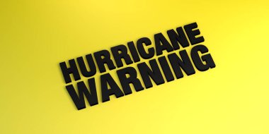 Sarı arka planda kasırga uyarısı mesajı. Üç boyutlu illüstrasyon. Pankart.