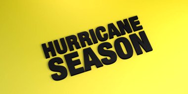 Sarı arka planda kasırga sezonu mesajı. Üç boyutlu illüstrasyon. Pankart.