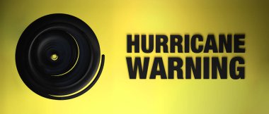 Kasırga uyarı pankartı. Üst Manzara. Uyarı! Alarm verin. 3B illüstrasyon.