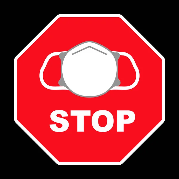 Stop Sign Informative Icon Mouth Protection Mask — Stock Vector