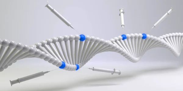 배경에 주사기가 Dna 사슬이 있습니다 그라운드 — 스톡 사진