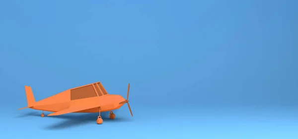 Oranje Speelgoedvliegtuigje Blauwe Achtergrond Illustratie Een Spandoek Samenvatting — Stockfoto