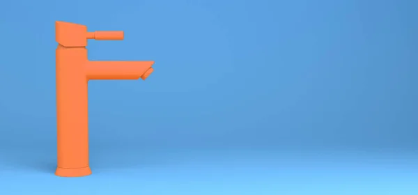 蓝色背景上的橙色水龙头 班纳3D插图 — 图库照片