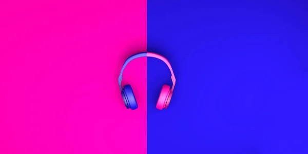 분홍색 파란색 헤드폰이요 위에서 평평하게 일러스트 — 스톡 사진