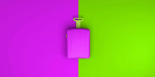 Koffer Auf Rosa Und Grünem Hintergrund Ansicht Von Oben Flach — Stockfoto