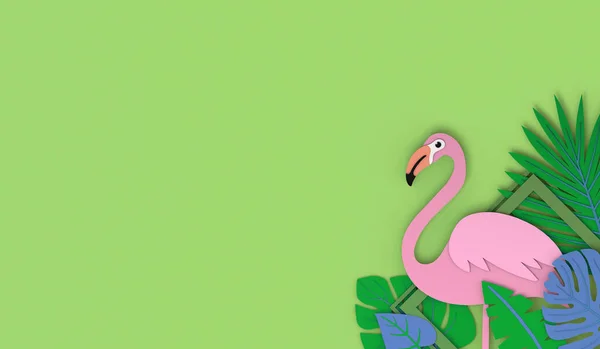 Achtergrond Met Ruimte Voor Tekst Met Planten Roze Flamingo Pastel — Stockfoto