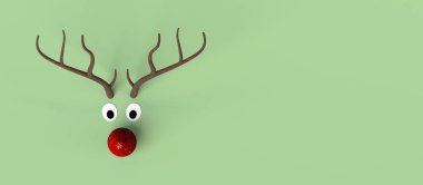 Noel oyuncağı soyut ren geyiği afişi. Uzayı kopyala 3d illüstrasyon.
