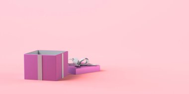 Pembe açık hediye kutusu afişi. Noel zamanı. Hediye. 3d illüstrasyon.