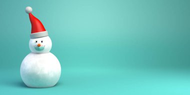 Güvenli bir Noel afişi. Cerrahi maskeli bir kardan adam. 3d illüstrasyon.