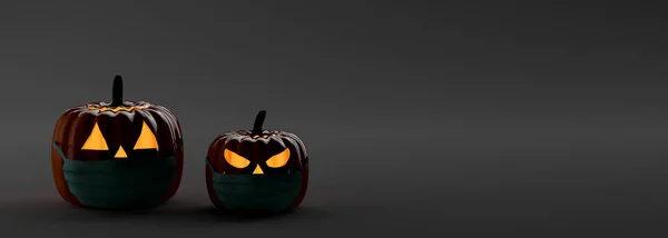 Halloween Banner Dýňová Lucerna Svíčkami Rozostřeném Pozadí Ilustrace Jacku Party — Stock fotografie