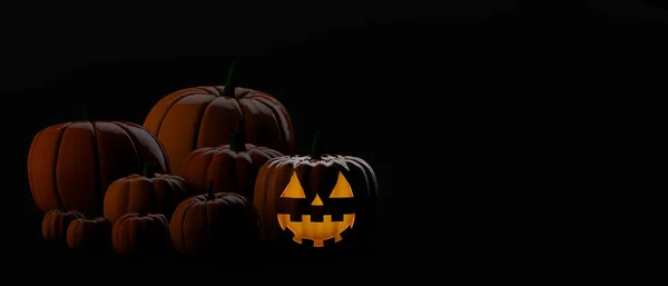 Banner Halloween Lanterna Abóboras Com Velas Fundo Desfocado Ilustração Jack — Fotografia de Stock