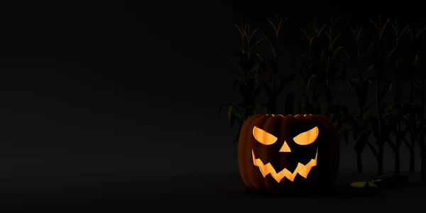 Halloween Fanan Pumpor Lykta Med Ljus Ofokuserad Bakgrund Illustration Kom — Stockfoto