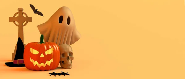 Banner Halloween Lanterna Abóboras Com Velas Fundo Desfocado Ilustração Jack — Fotografia de Stock