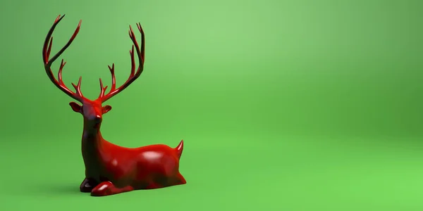 Kerstspandoek Rood Rendier Achtergrond Groene Achtergrond — Stockfoto
