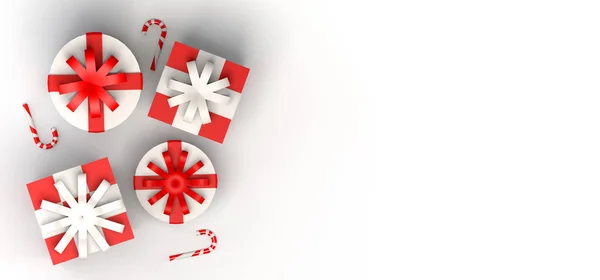 Bandeira Natal Fundo Natal Com Presentes Vermelhos Bengalas Doces — Fotografia de Stock