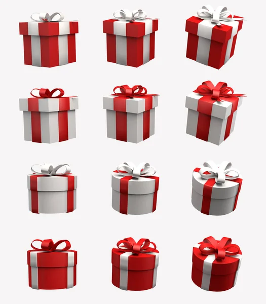 Set of red present boxes or gift boxes isolated on white backgro