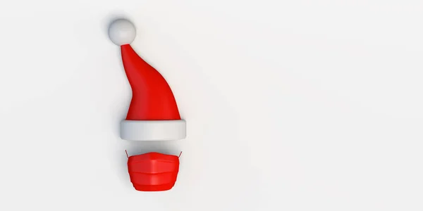 Weihnachtsbanner Nikolausmütze Mit Chirurgenmaske Illustration Hintergrund Sichere Weihnachten — Stockfoto