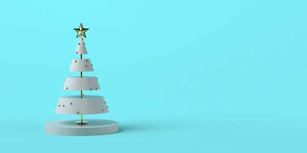 ボールと黄金の星とクリスマスツリーの概念 クリスマスのバナー 3Dイラスト — ストック写真