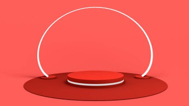 Soyut arkaplanda geometrik şekilli bir model. Ürün gösterimi için boş kaide. 3 boyutlu görüntüleme. Pankart.