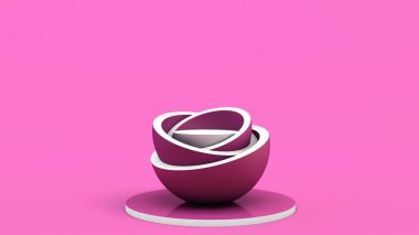 Soyut arkaplanda geometrik şekilli bir model. Ürün gösterimi için boş kaide. 3 boyutlu görüntüleme. Pankart.