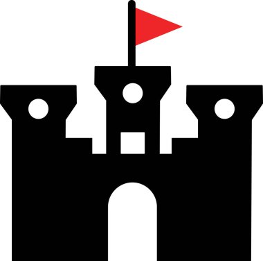 Bayrağı olan bir kale ikonu. Vektör. Düz ve modern stil.