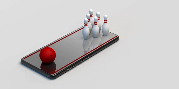 Bowling Smartphone Gaming Concept Bowling App Banner Illustration Copy Space —  Fotos de Stock