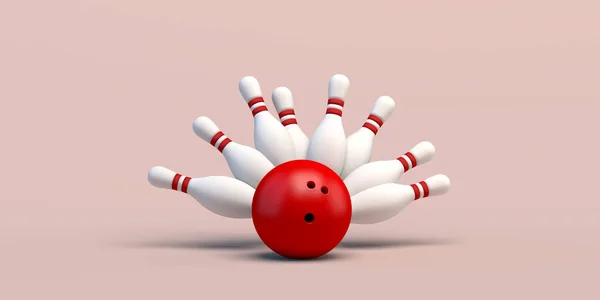 Ball Hitting Pins Light Background Game Concept Bowling Illustration Copy — Stok fotoğraf