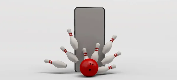 Bowlen Smartphone Gokconcept Bowling App Een Spandoek Illustratie Kopieerruimte — Stockfoto