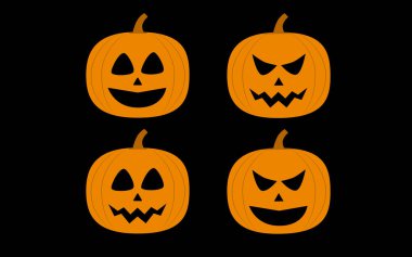 Set of isolated halloween pumpkins on black background.