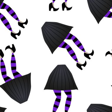 Seamless pattern tile with witch skirts and legs. Halloween.