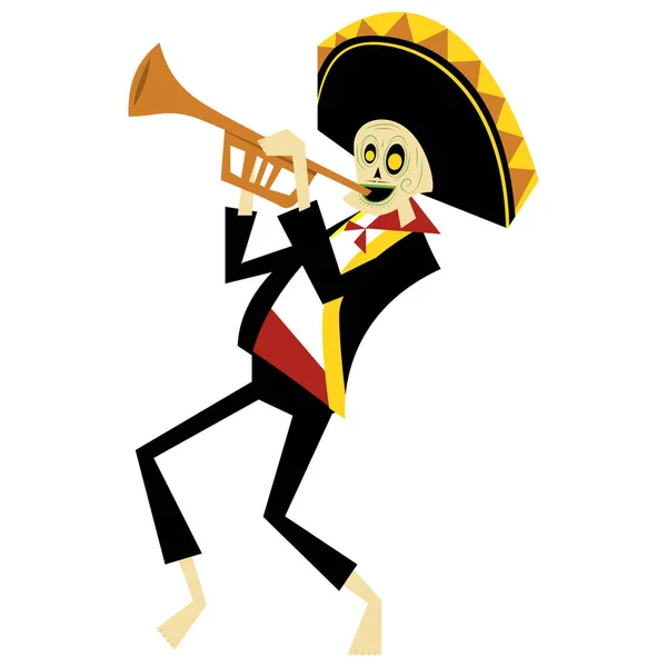 Mexikanska Dagen Döda Skelett Spelar Trumpeter — Stockfoto