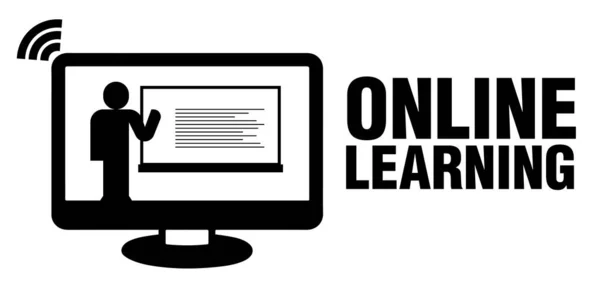 Online Learning Banner Computer Teacher Blackboard Wifi Icon — Stock Photo, Image