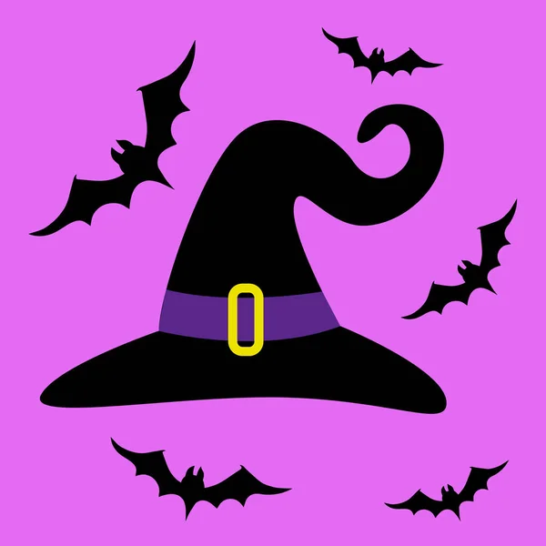 Witch Hat Bats Halloween — Stock Vector
