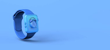 Çalar saati olan akıllı bir saat. Erken kalkmak kavramı. Pankart. 3B illüstrasyon.