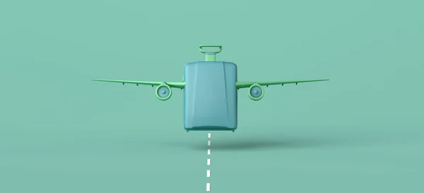 Concept Travel Suitcase Airplane Wings Taking Runway Illustration Banner Copy — Stock Photo, Image